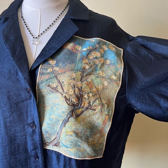 Van Gogh Museum Amsterdam Cotton Silk Button Down Shirt Blossoming Pear Tree M - Picture 7 of 13